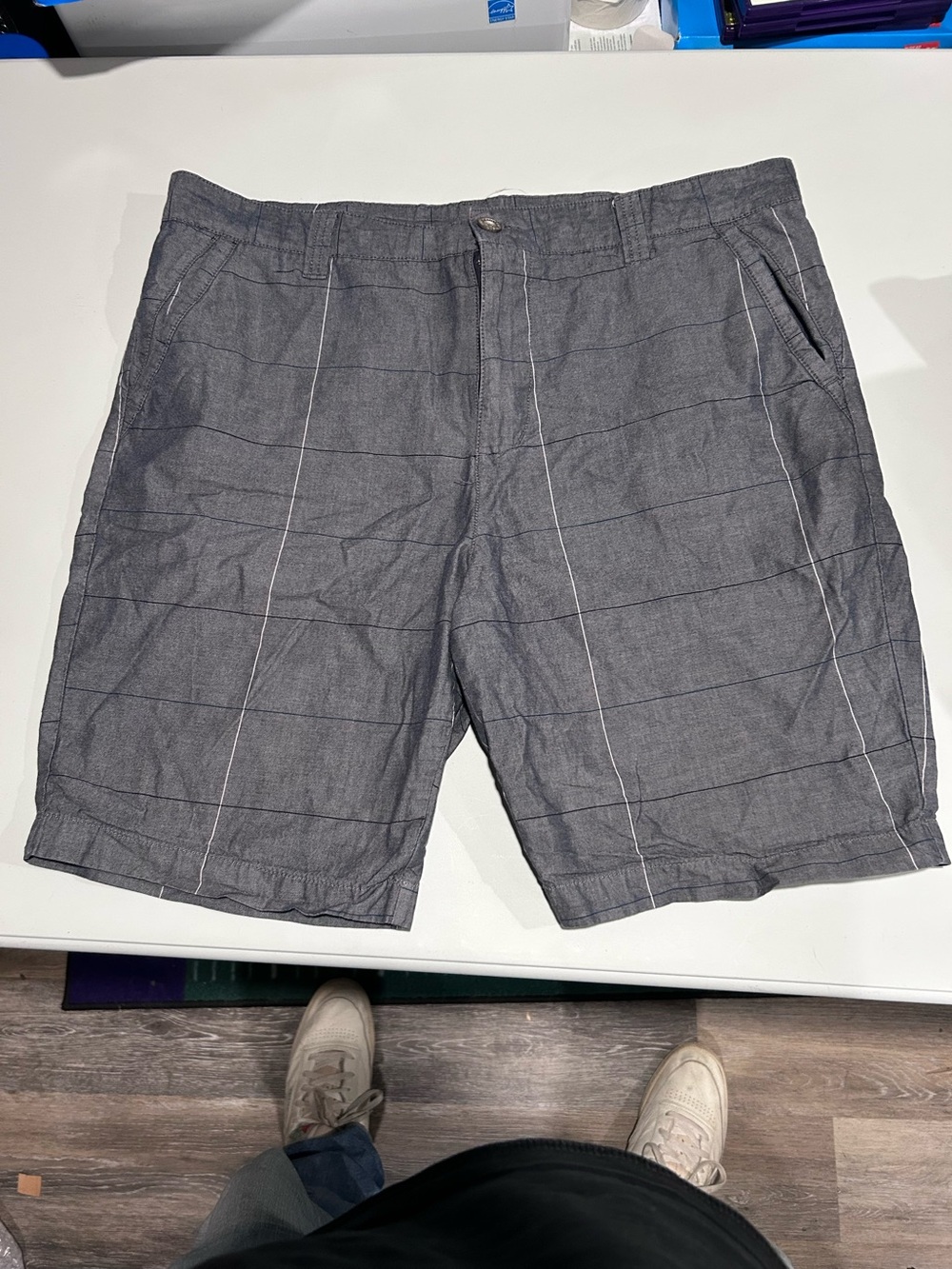 Men's Gray Windowpane Flat Front Shorts